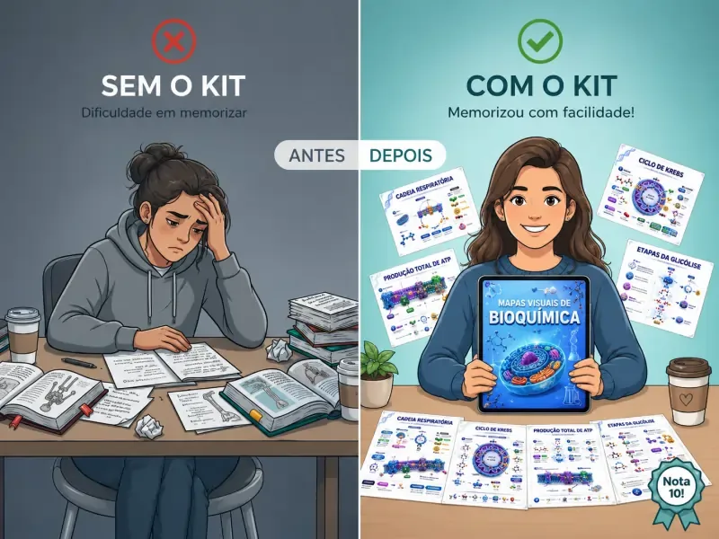 Comparação entre estudar sem e com os Mapas Visuais de Bioquímica
